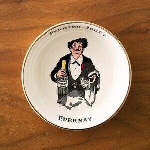 Vintage PERRIER-JOUET Ceramic Dish Champagne Waiter Gold Trim Epernay France